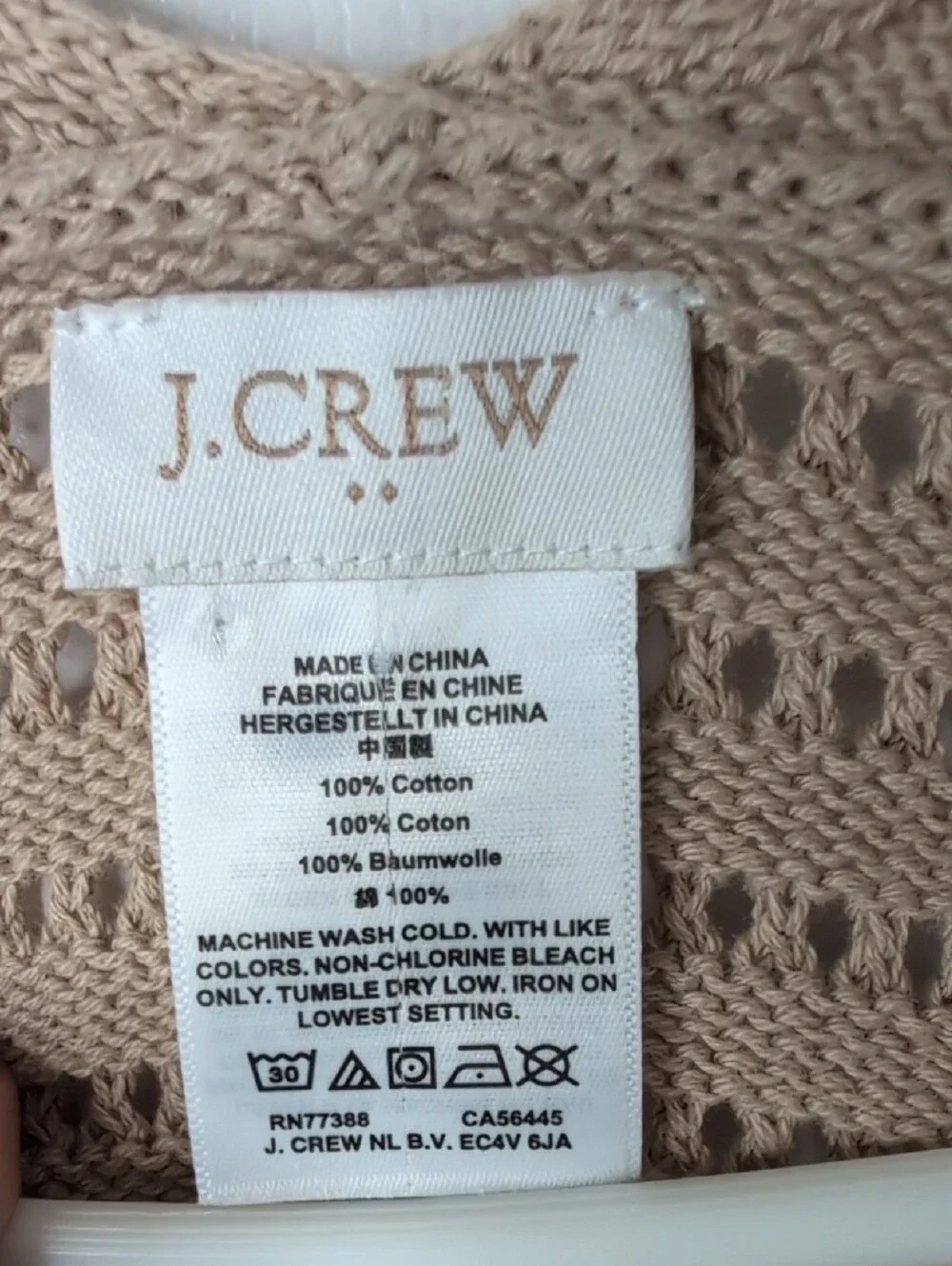 J. Crew 100% Cotton Open-Knit Taupe Poncho